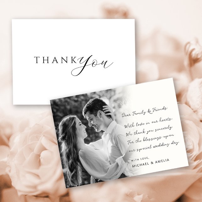 Svart och vitt foto Bröllop - tackkort Tack Kort (elegant black and whtie wedding thank you card)