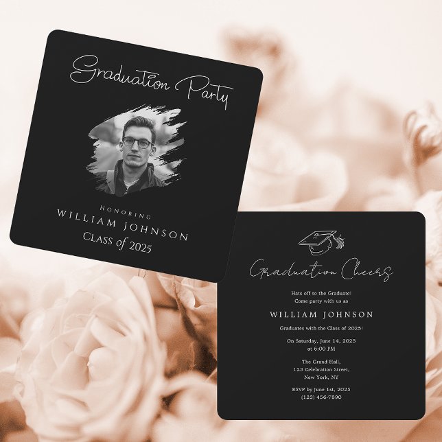 Svart och Vitt Foto | Examenfest 2025  Inbjudningar (Black and White Graduation Party 2025 Invitation)