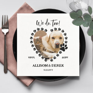 Svart och vitt foto-Hund Cat Pet Bröllop Pappersservett
