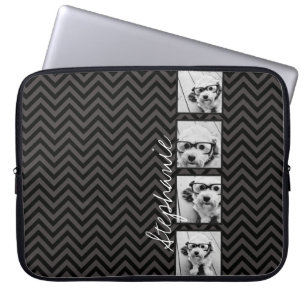 Svart och vitt foto-kollage-fyrkanter med namn laptop sleeve