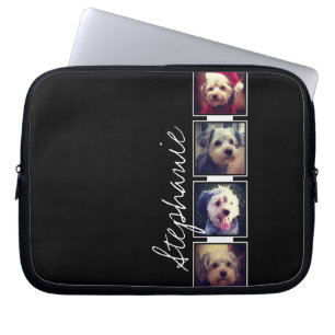 Svart och vitt foto-kollage-fyrkanter med namn laptop sleeve