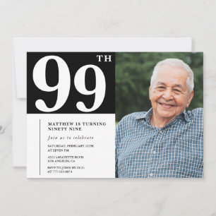 Svart och vitt foto män 99-års födelsedagsinbjudan inbjudningar