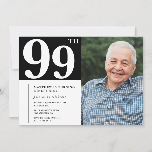 Svart och vitt foto Manar 99-årsinbjudan Inbjudningar (Framsida)