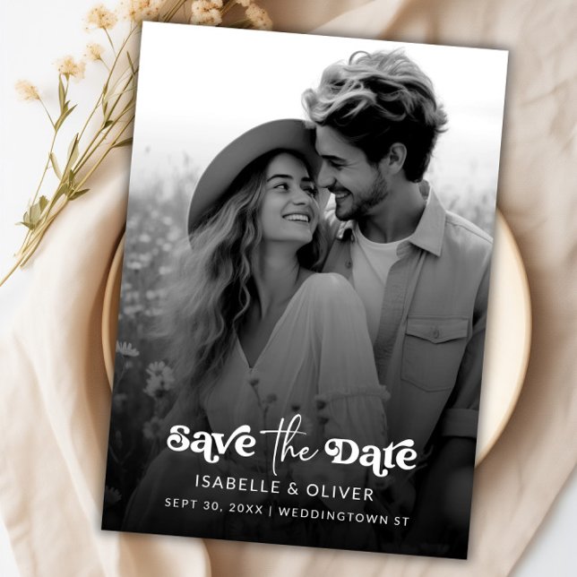 Svart och vitt foto med enkel Elegant sparar datum Magnetisk Inbjudningskort (Simple Elegant Black and White Photo Save The Date Magnetic Invitation)
