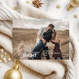 Svart och vitt foto-minimalistfärgat, gift och bri julkort