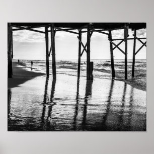 Svart och vitt foto Ocean Isle Beach Pier Poster