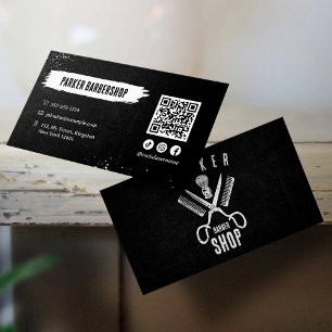 Svart och Vitt Foto Rostig Barbershop QR-kod Visitkort