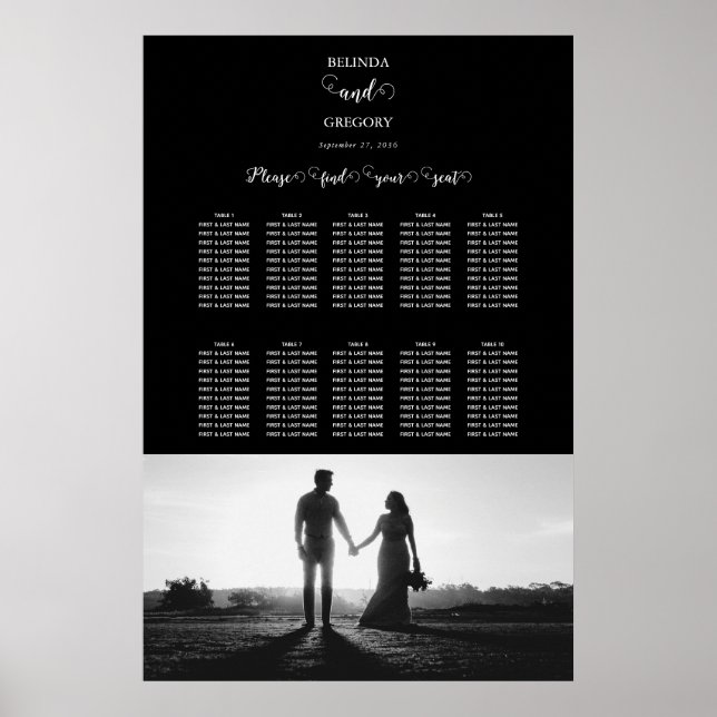 Svart och vitt fotofoto Bröllop-sittdiagram Poster (Framsidan)