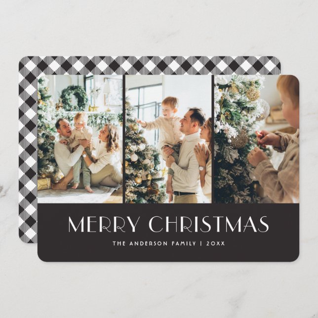 Svart och vitt fotokollage julkort (Fram/baksida)