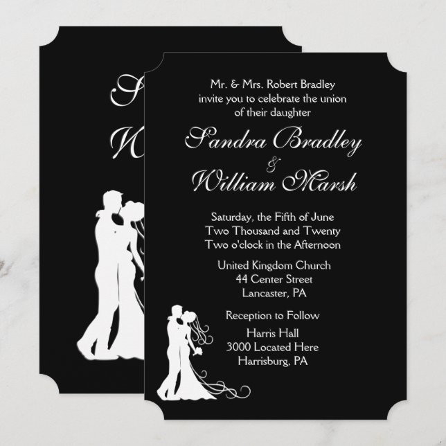 Svart och vitt från Bride och Groom Inbjudningar (Fram/baksida)