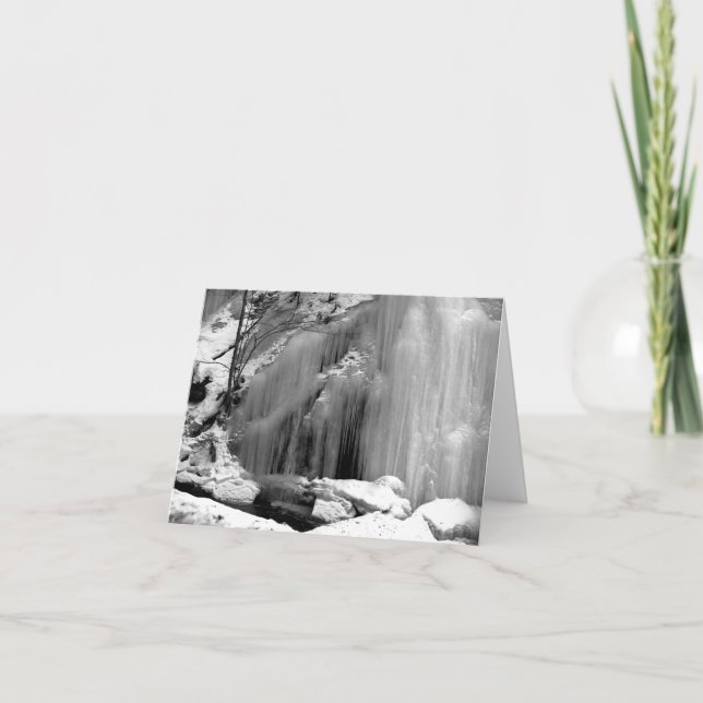 Svart och vitt, fryst vattenfall anteckningskort (Framsida)