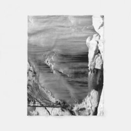 Svart och vitt, fryst vattenfall fleecefilt