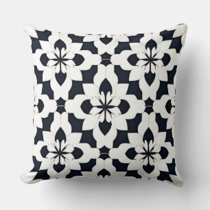 Svart och vitt geometriskt blommigt mönster kudde