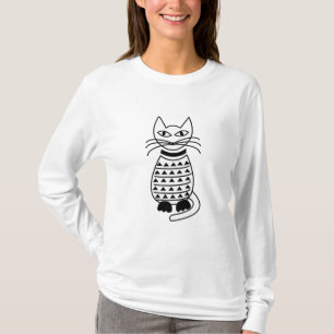 Svart och vitt geometriskt katt t shirt