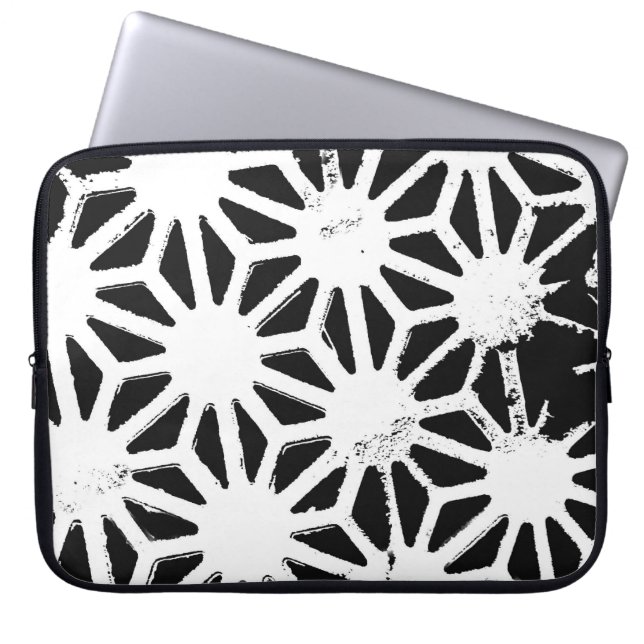 Svart och vitt geometriskt mönster laptop fodral (Framsidan)