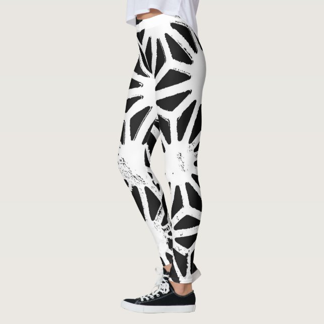 Svart och vitt geometriskt mönster leggings (Vänster)