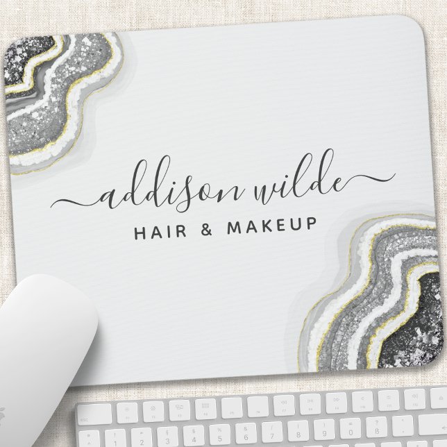 Svart Och Vitt Glitter Agat Geod Luxe Chic Musmatta (Skapare uppladdad)
