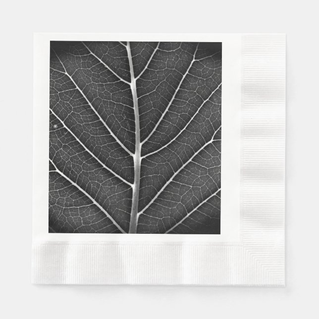 Svart och vitt glödande blad närbild pappersservett (Framsidan)