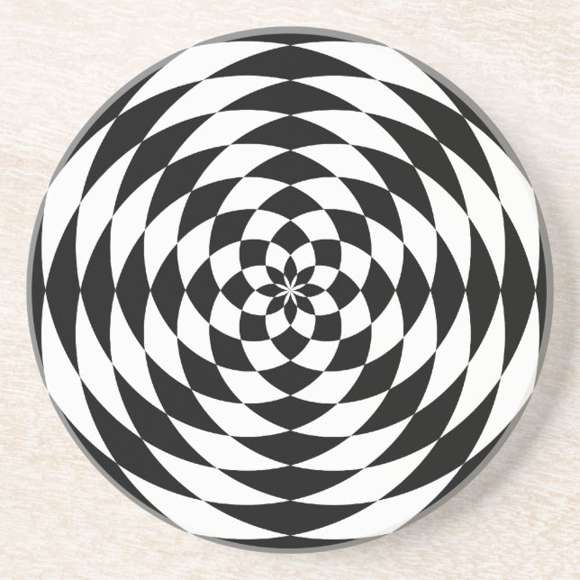 Svart och vitt grafiskt mönster optisk illusion underlägg sandsten (Framsidan)