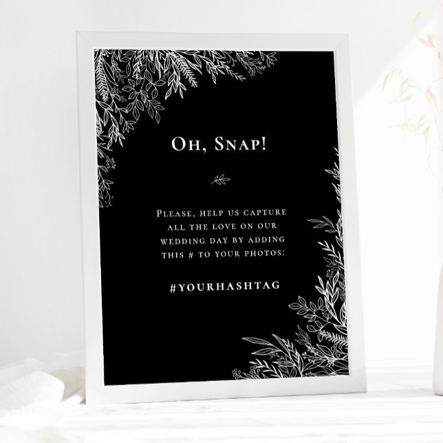 Svart och Vitt Greenery Bröllop Hashtag Poster (Skapare uppladdad)