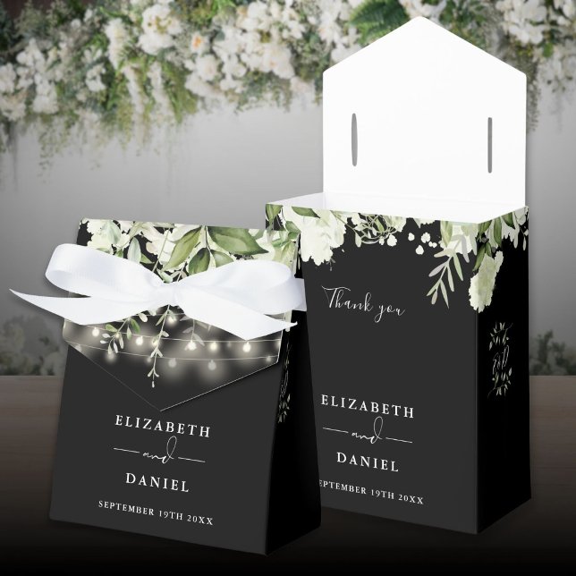 Svart Och Vitt Greenery Sladdljus Bröllop Presentaskar (Black And White Greenery String Lights Wedding Favor Boxes)