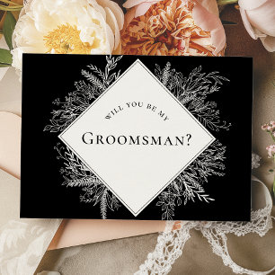 Svart och vitt grönt Groomsman Frieri kort