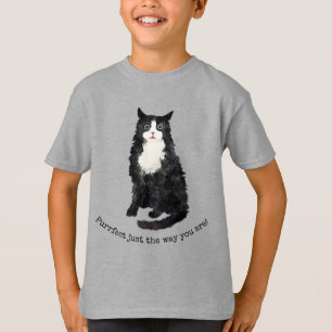 Svart och vitt hårig, katt T-Shirt