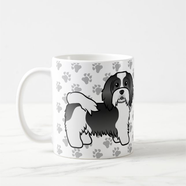 Svart och vitt Havesiskt cute Tecknad hund Kaffemugg (Vänster)