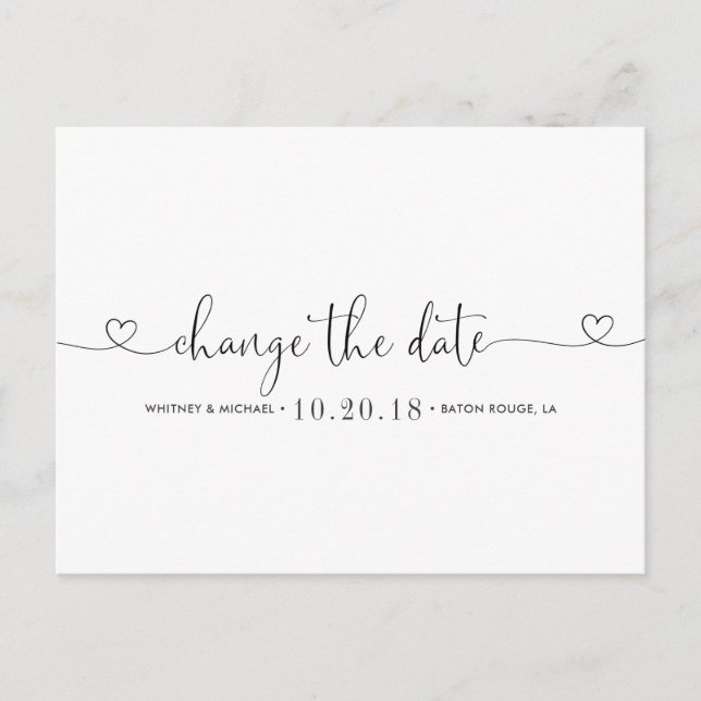 Svart och Vitt Hjärta Ändra Datum Meddelande Vykort (Framsida)