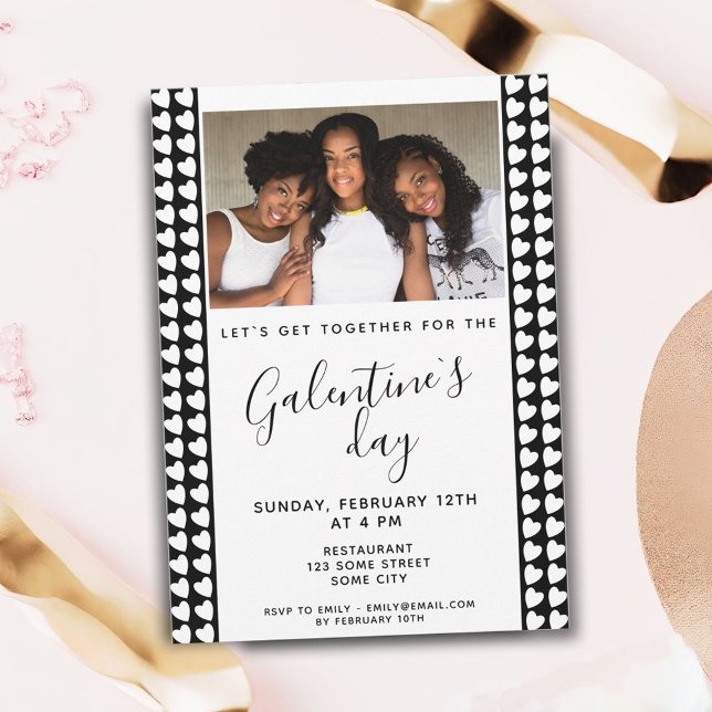 Svart och Vitt Hjärta Vän Foto Galentine`s Dag Inbjudningar (Skapare uppladdad)