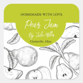Svart och vitt homemade Pear Sylt-etikett Fyrkantigt Klistermärke