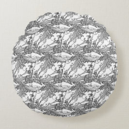 Svart och vitt hump-val rund kudde