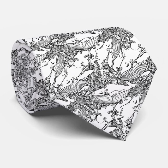 Svart och vitt hump-val slips (Rullad)