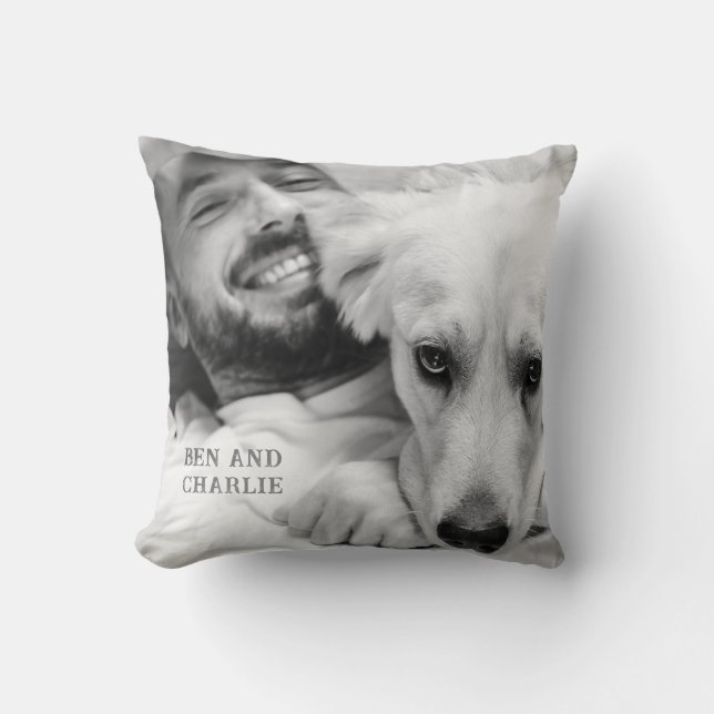 Svart och vitt Hund Photo Kudde (Framsida)