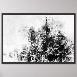 Svart och vitt Illustration Notre-Dame Cathedral Fototryck
