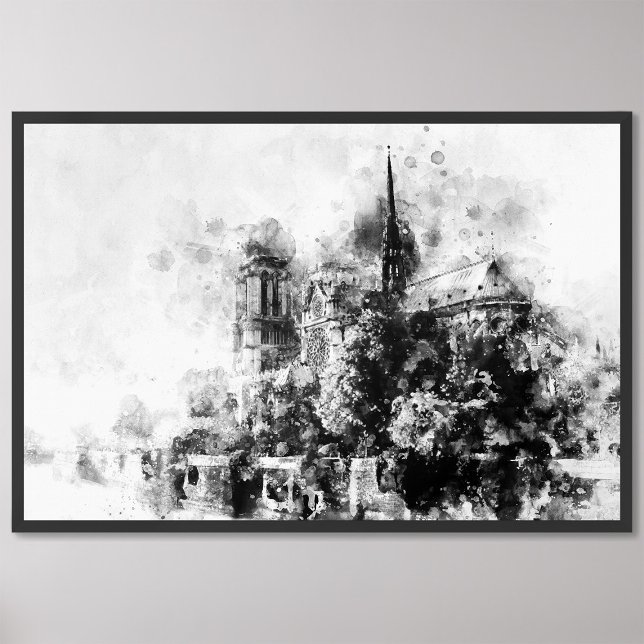 Svart och vitt Illustration Notre-Dame Cathedral Fototryck (Skapare uppladdad)