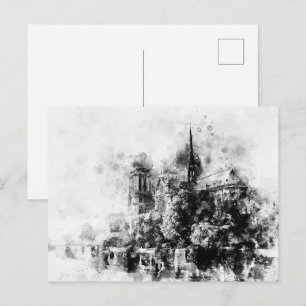 Svart och vitt Illustration Notre-Dame Cathedral Vykort