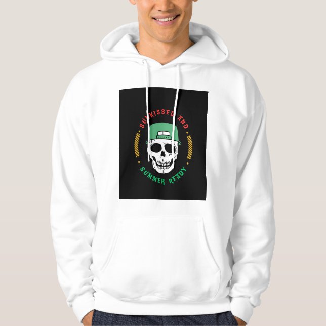 Svart och vitt Illustrative Skull T-Shirt Hoodie (Framsida)