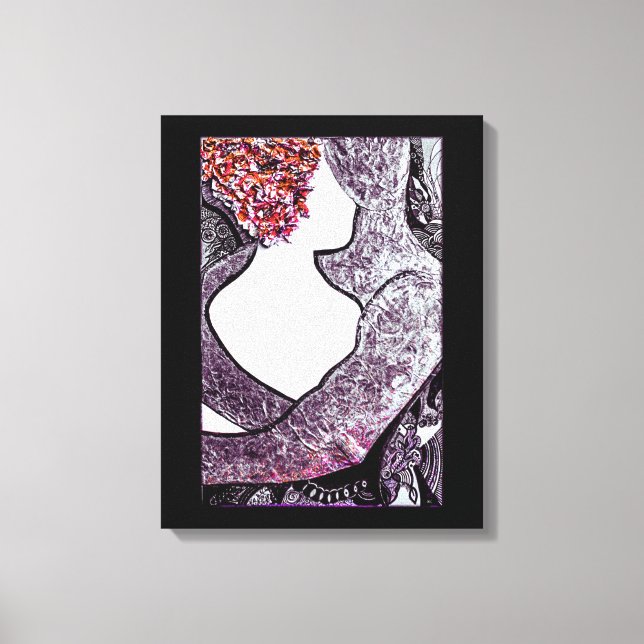 Svart och vitt, interrasistiskt par kramar tecknin canvastryck (Framsida)