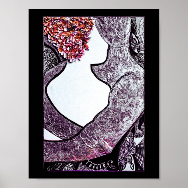 Svart och vitt, interrasistiskt par kramar tecknin poster (Framsidan)