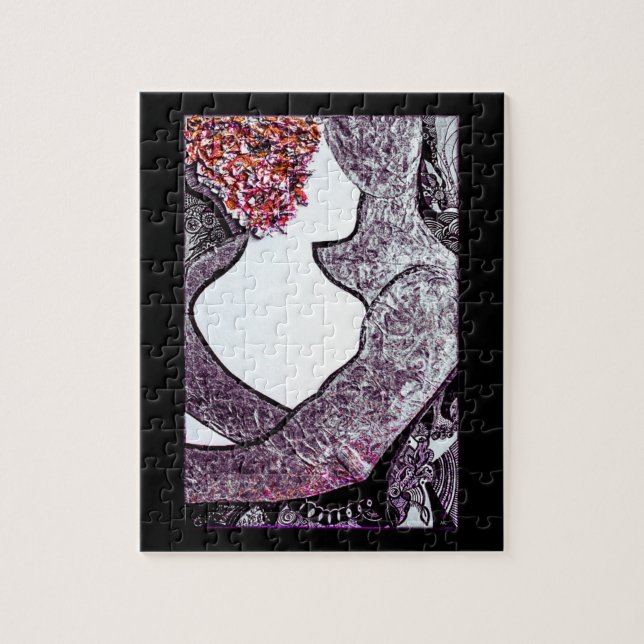 Svart och vitt, interrasistiskt par kramar tecknin pussel (Vertikal)