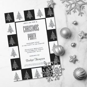 Svart och vitt Julgranar jul Party Inbjudningar