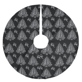 SVART OCH VITT JULGRANAR & REINDEER JULGRANSMATTA BORSTAD POLYESTER