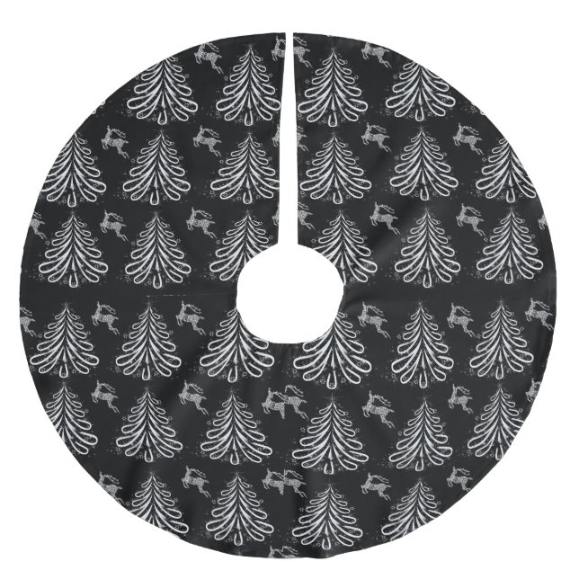 SVART OCH VITT JULGRANAR & REINDEER JULGRANSMATTA BORSTAD POLYESTER (Framsidan)