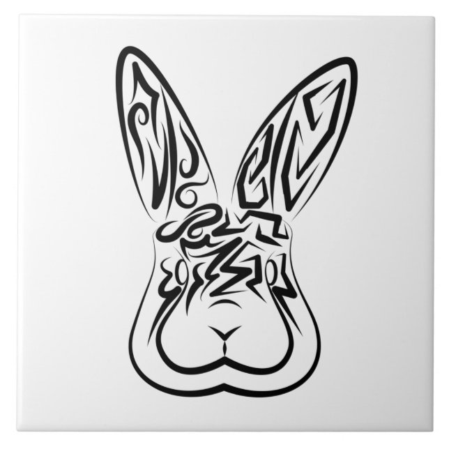 Svart och vitt kanin kakelplatta (Framsidan)