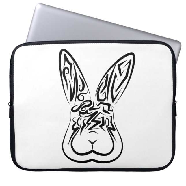 Svart och vitt kanin laptop fodral (Framsidan)