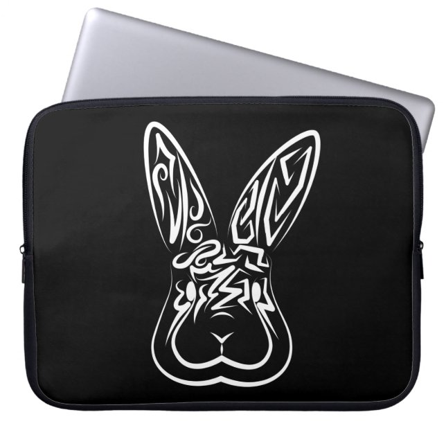 Svart och vitt kanin laptop fodral (Framsidan)