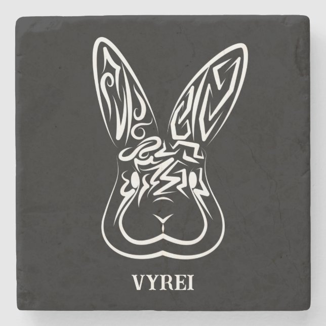 Svart och vitt kanin stenunderlägg (Framsidan)