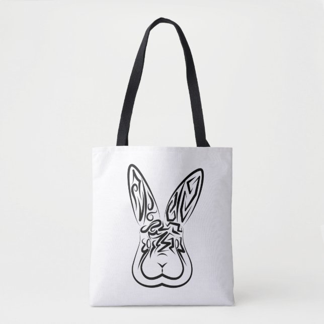 Svart och vitt kanin tygkasse (Framsida)