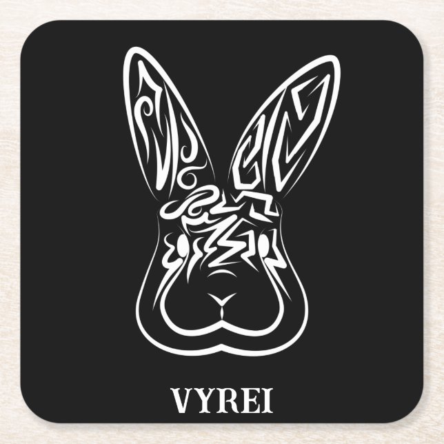 Svart och vitt kanin underlägg papper kvadrat (Framsidan)